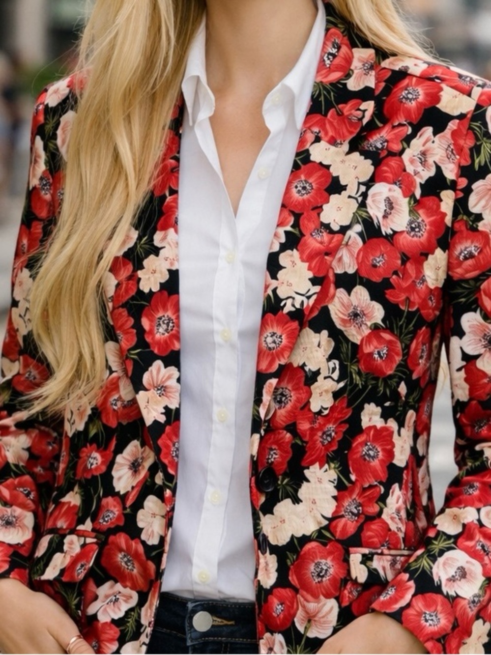 Vintage Anne Klein II 100% Silk Floral Blazer